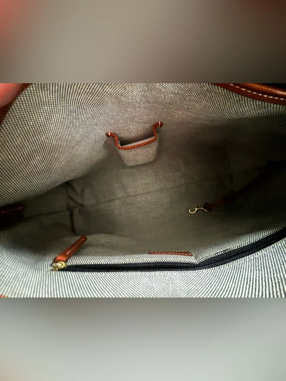 Vintage Dooney & Bourke Leather Satchel navy blue tan brown shoulder bag